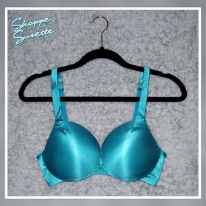 Victoria’s Secret Archive Push Up Plunge Bra Teal Blue Satin Size 34D